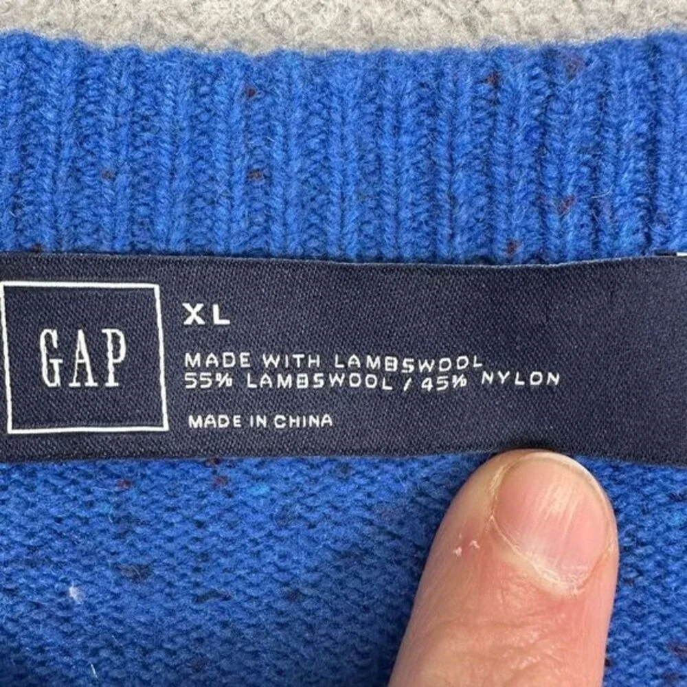 Gap Crew Neck Sweater Adult XL Blue Lambswool Nylon Blend Pullover Knit Mens